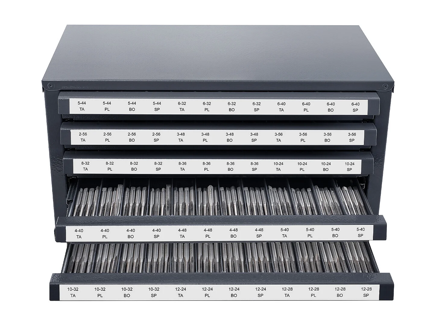 Armário de Armazenamento SucceBuy para Organizador de Torneiras, Cinco Gavetas, #2-56-#12-28, Armazenamento Empilhável de 60 Compartimentos com Etiquetas