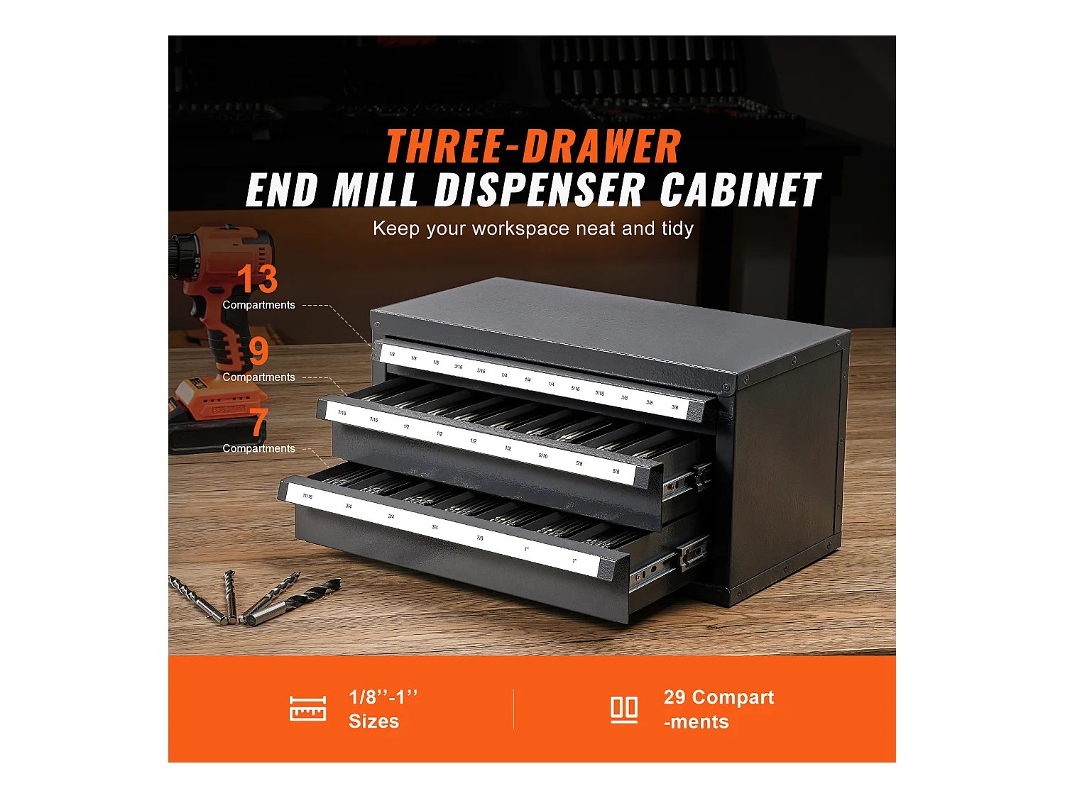 Armário de Armazenamento SucceBuy de Ferramentas de Acabamento, 3 Gavetas, 2.54/20.32cm - 2.54cm, 29 Compartimentos