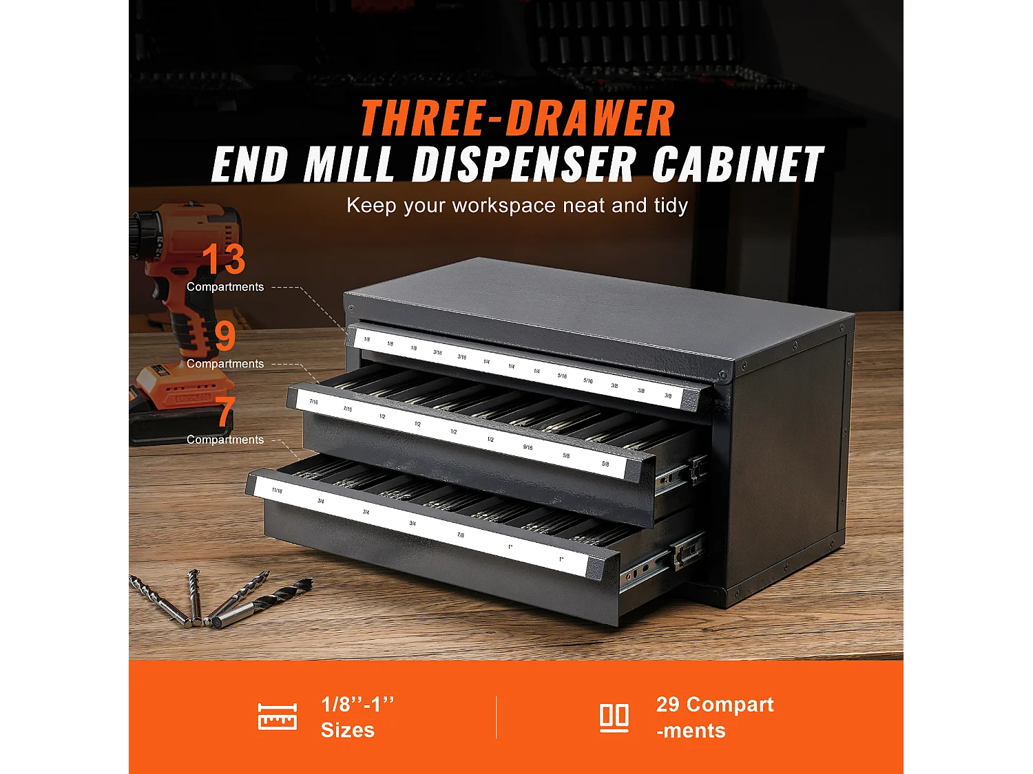 Opslagkast SucceBuy voor Afwerkingsgereedschap, 3 Lades, 2.54/20.32cm - 2.54cm, 29 Vakken