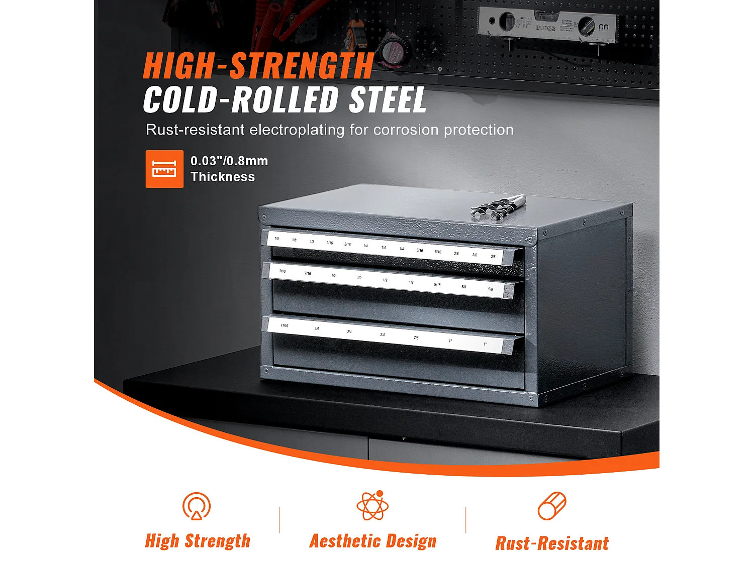 Opslagkast SucceBuy voor Afwerkingsgereedschap, 3 Lades, 2.54/20.32cm - 2.54cm, 29 Vakken