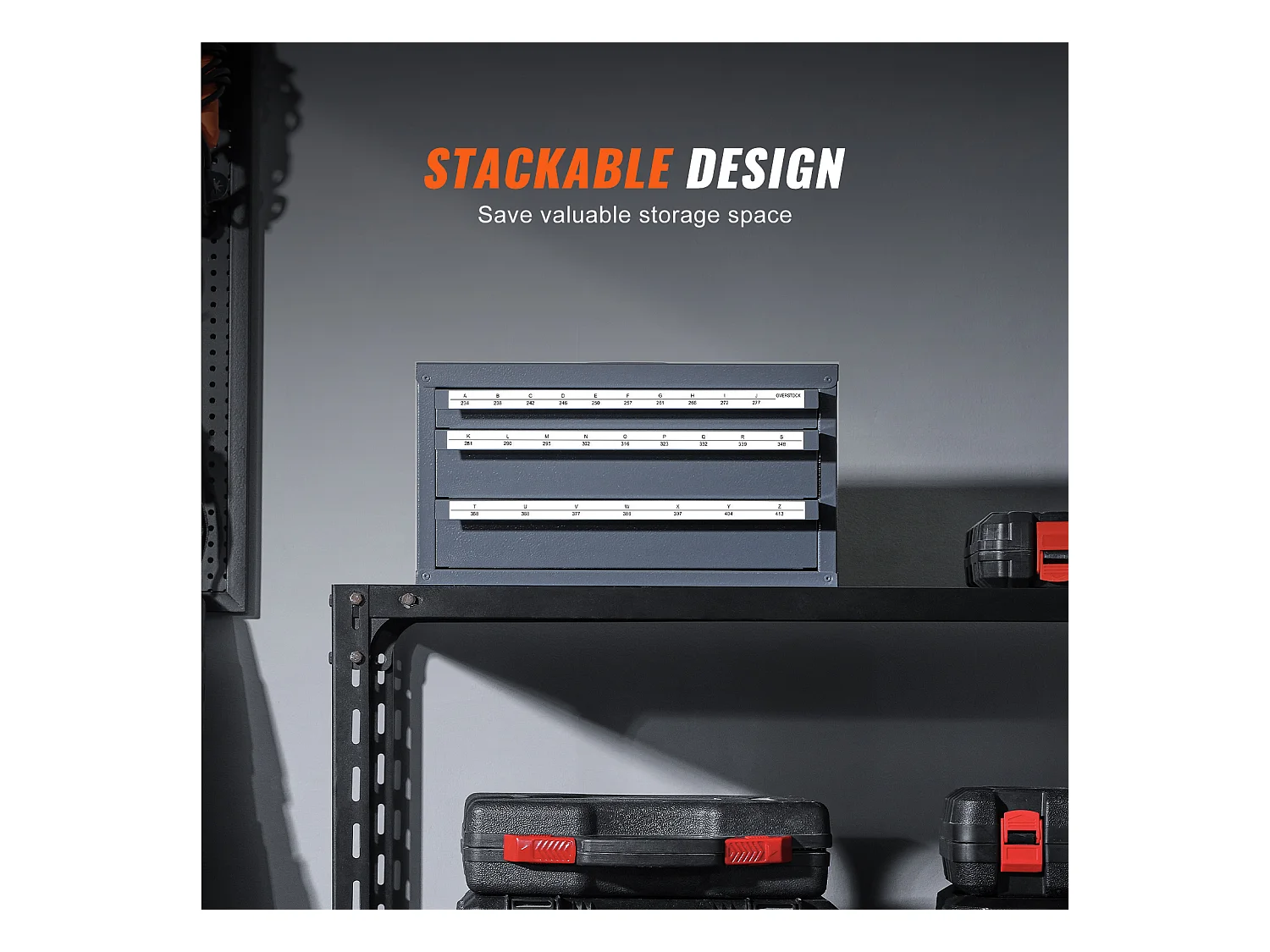 Armário Distribuidor de Brocas SucceBuy, Organizador de Três Gavetas de A a Z, Etiquetas de Aço, Solução de Armazenamento Empilhável para Brocas