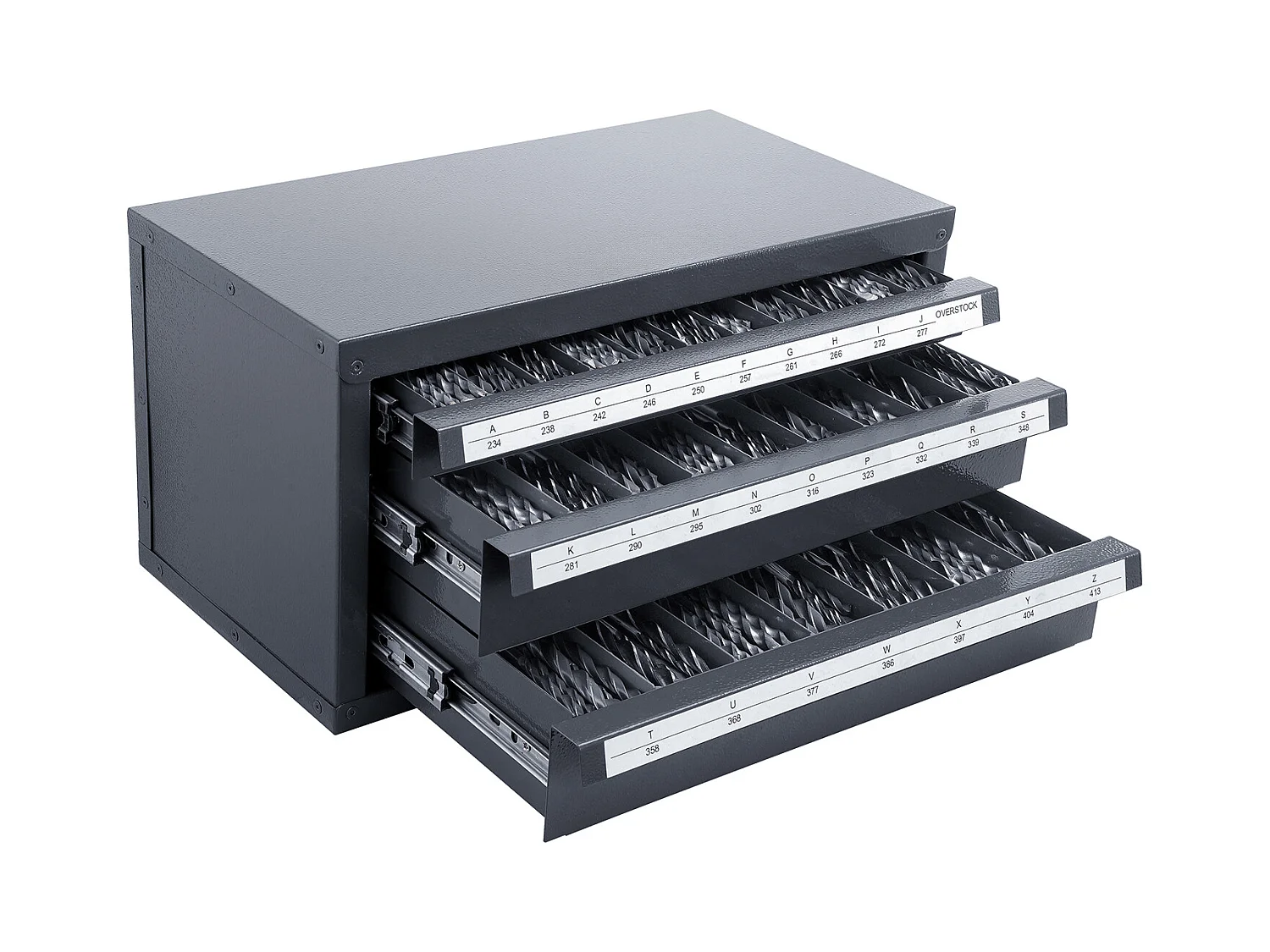 Armário Distribuidor de Brocas SucceBuy, Organizador de Três Gavetas de A a Z, Etiquetas de Aço, Solução de Armazenamento Empilhável para Brocas