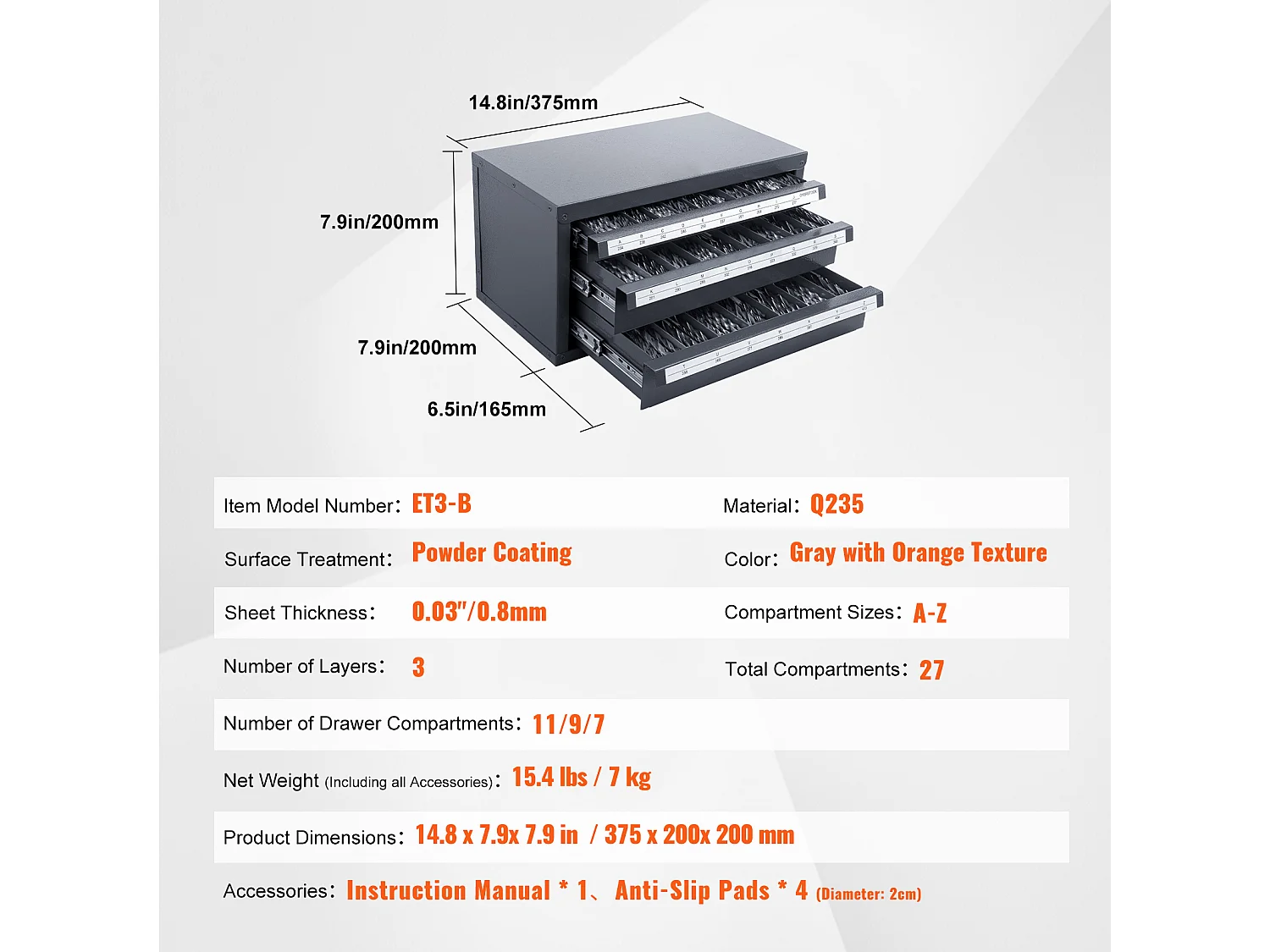 Armoire Distributrice de Forets SucceBuy, Organiseur à Trois Tiroirs pour A à Z, Étiquettes en Acier, Solution de Rangement Empliable pour Forets