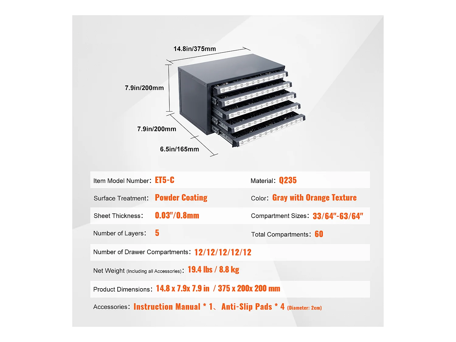 Distributeur de Forets SucceBuy à Cinq Tiroirs pour 84cm/163cm à 160/163cm, Rangement Empliable avec Étiquettes pour un Accès Facile