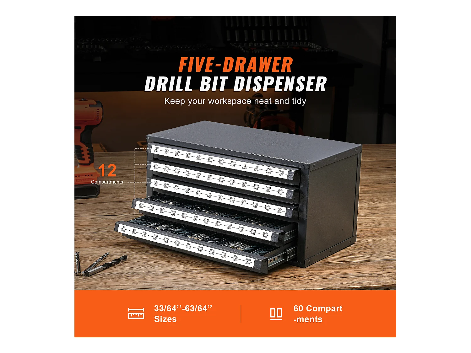 Distributeur de Forets SucceBuy à Cinq Tiroirs pour 84cm/163cm à 160/163cm, Rangement Empliable avec Étiquettes pour un Accès Facile