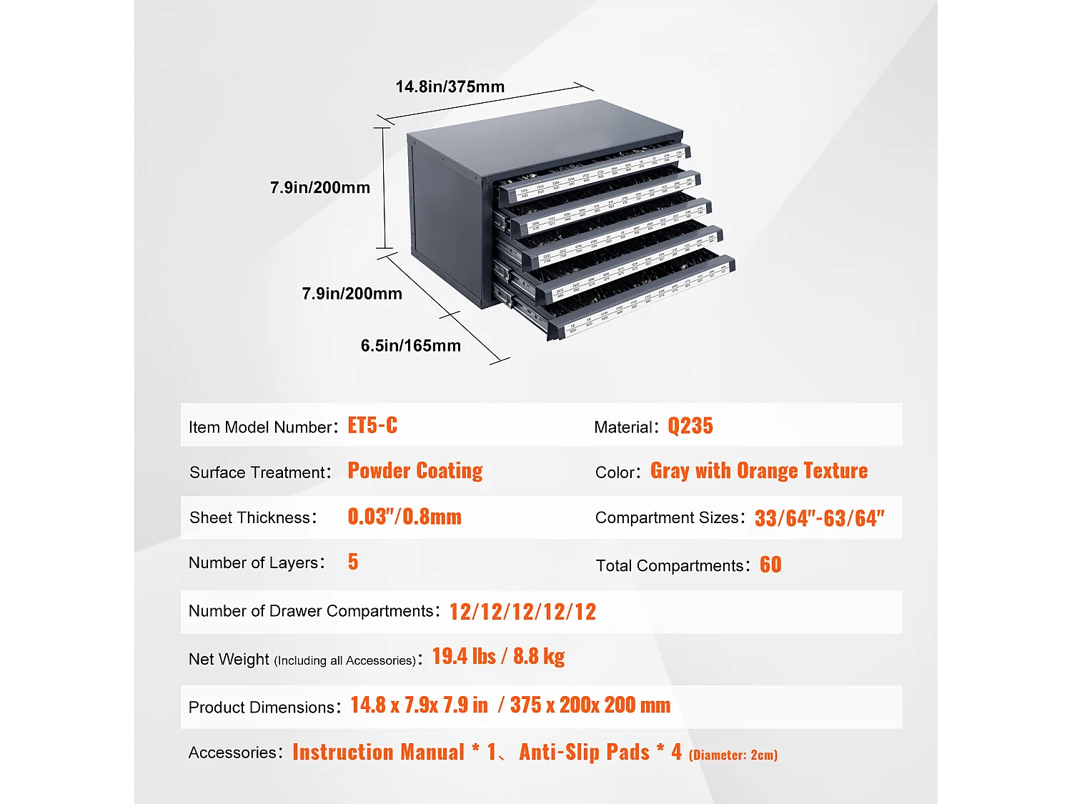 Distributeur de Forets SucceBuy à Cinq Tiroirs pour 84cm/163cm à 160/163cm, Rangement Empliable avec Étiquettes pour un Accès Facile