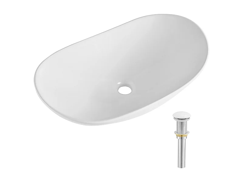 Lavabo de Salle SucceBuy Lavabo Ovale en Céramique 60 cm x 36 cm - Blanc Moderne, Durable et Élégant