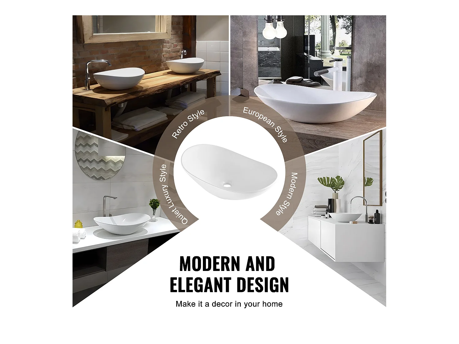 Lavabo de Salle SucceBuy Lavabo Ovale en Céramique 60 cm x 36 cm - Blanc Moderne, Durable et Élégant