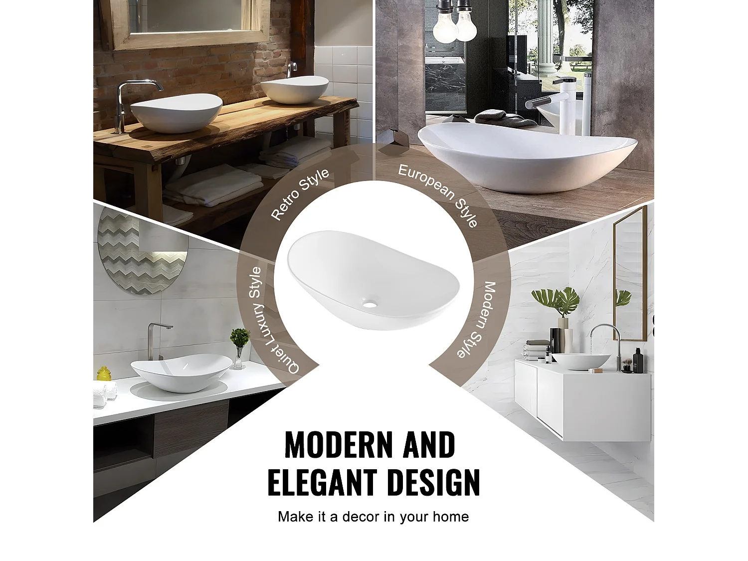 Lavabo de Salle SucceBuy Lavabo Ovale en Céramique 60 cm x 36 cm - Blanc Moderne, Durable et Élégant