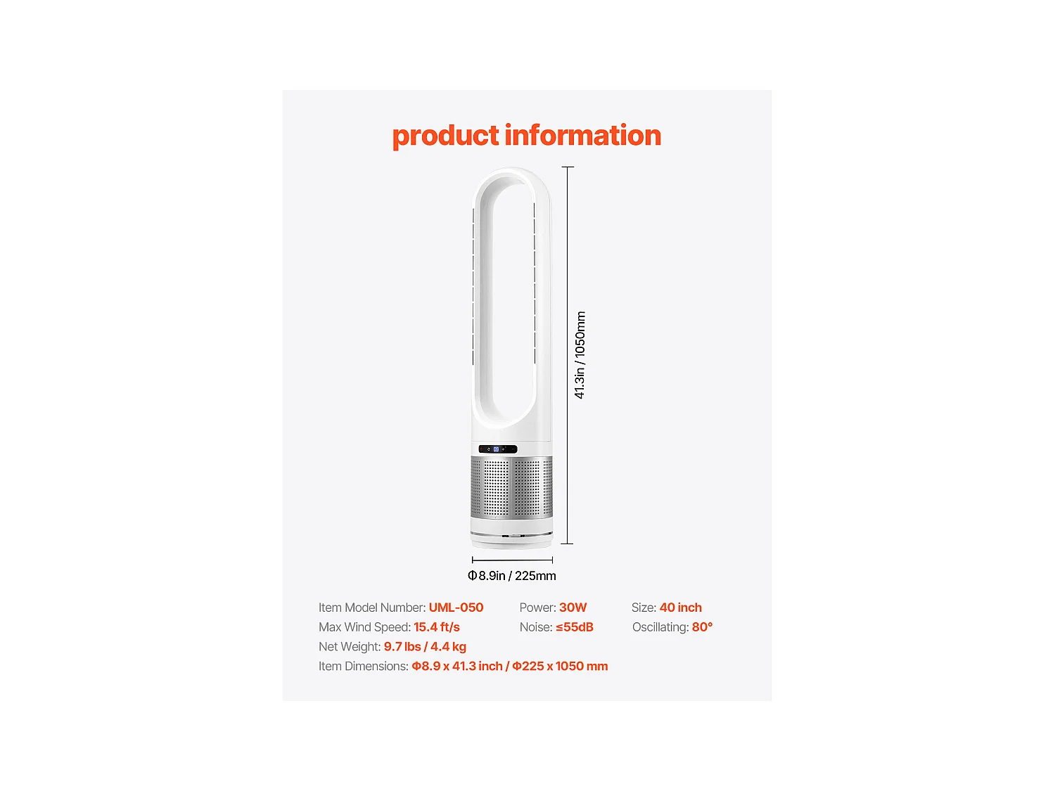 Ventilador de Columna SucceBuy Ventilador de Torre Oscilante de 101.5 cm con Control Remoto y Temporizador Ajustable