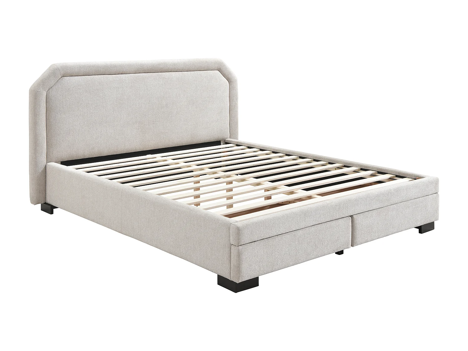 Lit avec tiroirs 180 x 200 cm - Tissu - Beige + Matelas - INASTO