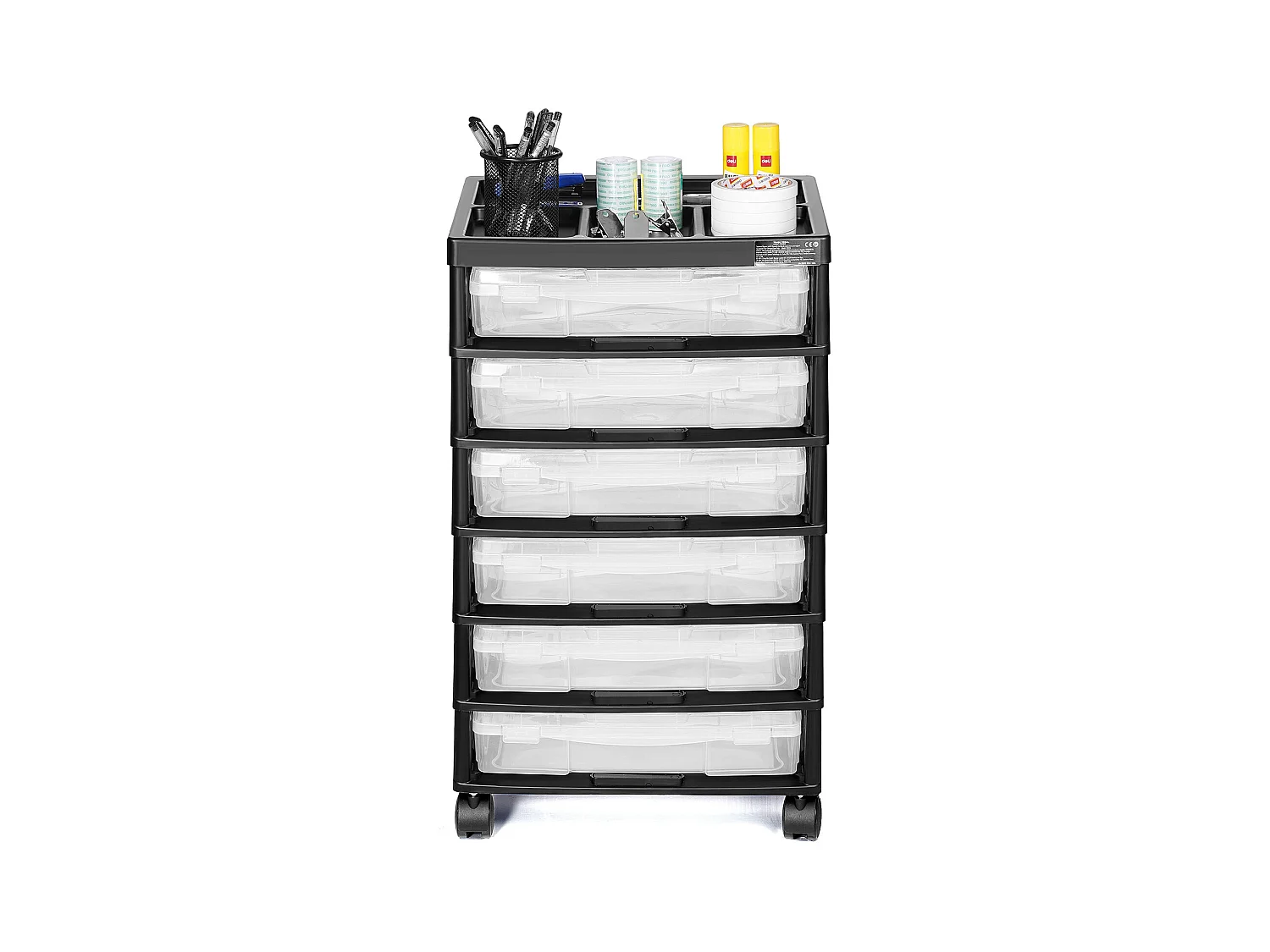 Rangement de Bureau en Plastique SucceBuy, avec 6 Étuis Transparents, Grande Capacité de Rangement pour Fournitures d'Artisanat, Noir