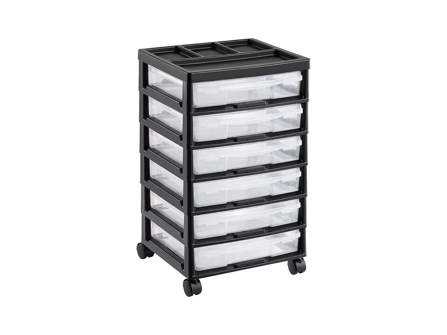 Rangement de Bureau en Plastique SucceBuy, avec 6 Étuis Transparents, Grande Capacité de Rangement pour Fournitures d'Artisanat, Noir