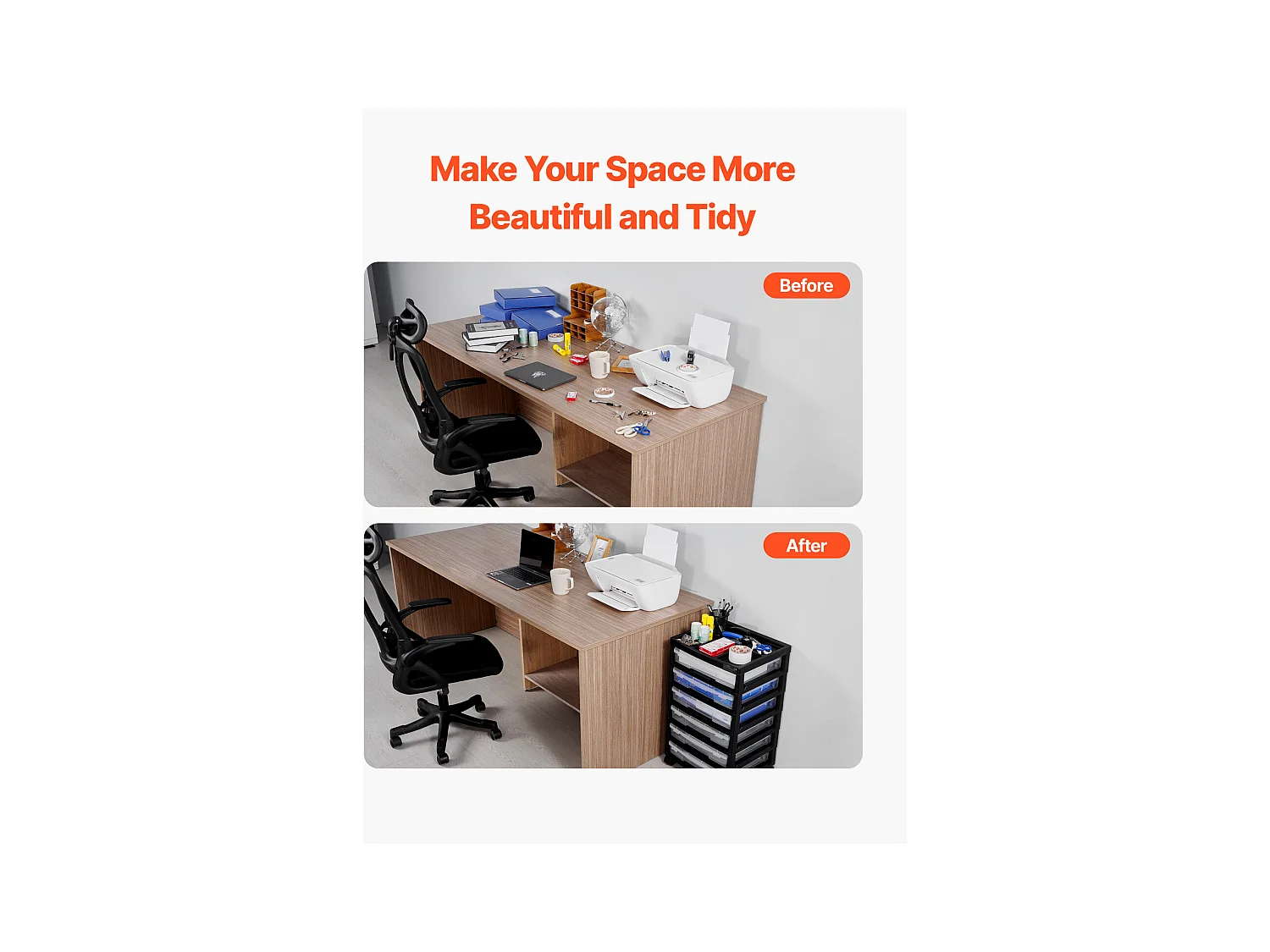 Rangement de Bureau en Plastique SucceBuy, avec 6 Étuis Transparents, Grande Capacité de Rangement pour Fournitures d'Artisanat, Noir