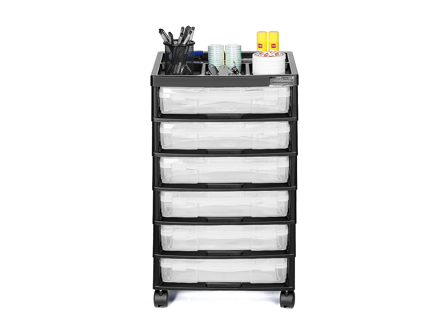 Rangement de Bureau en Plastique SucceBuy, avec 6 Étuis Transparents, Grande Capacité de Rangement pour Fournitures d'Artisanat, Noir