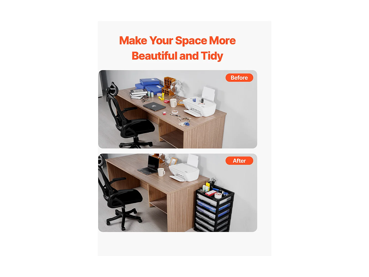 Rangement de Bureau en Plastique SucceBuy, avec 6 Étuis Transparents, Grande Capacité de Rangement pour Fournitures d'Artisanat, Noir