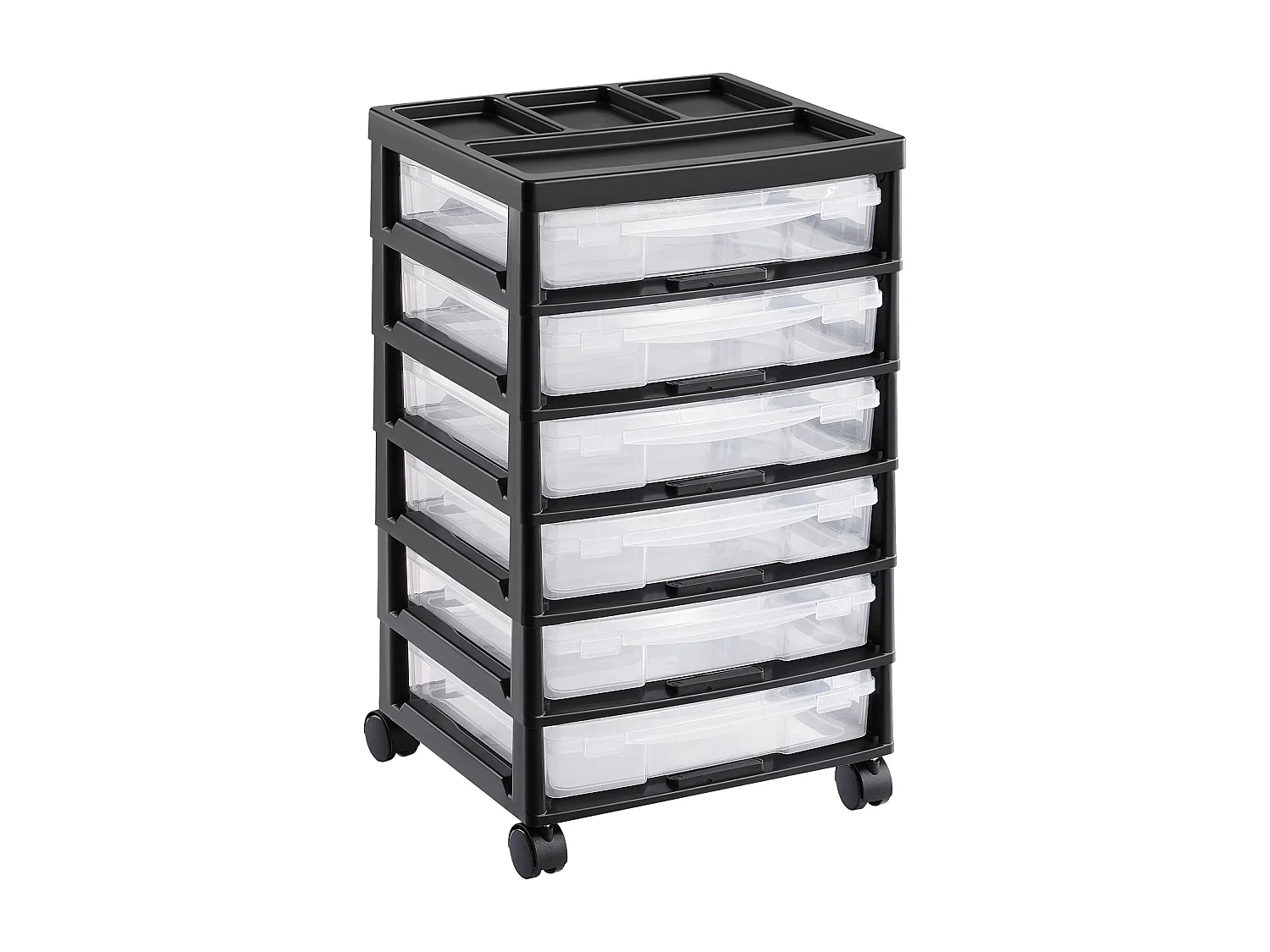 Rangement de Bureau en Plastique SucceBuy, avec 6 Étuis Transparents, Grande Capacité de Rangement pour Fournitures d'Artisanat, Noir