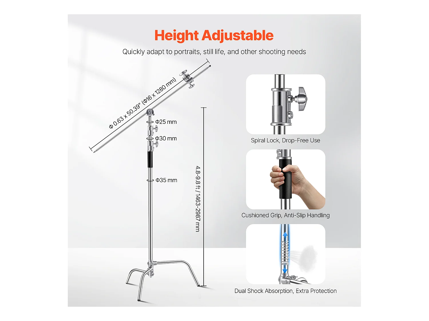 C-Stativ mit Stange SucceBuy, Maximale Höhe : 3,3 m