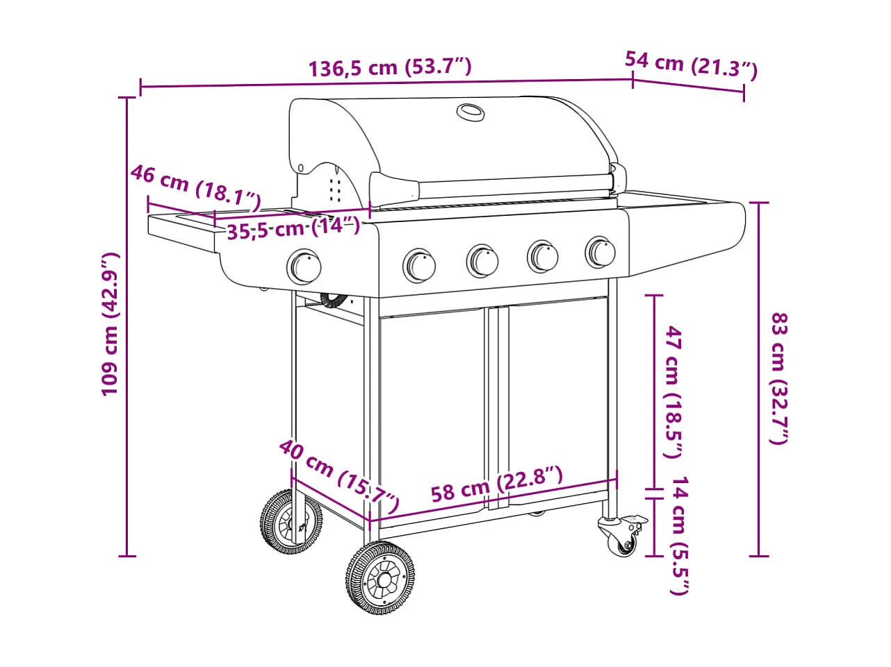 Barbecue à gaz avec 5 brûleurs argenté acier inoxydable