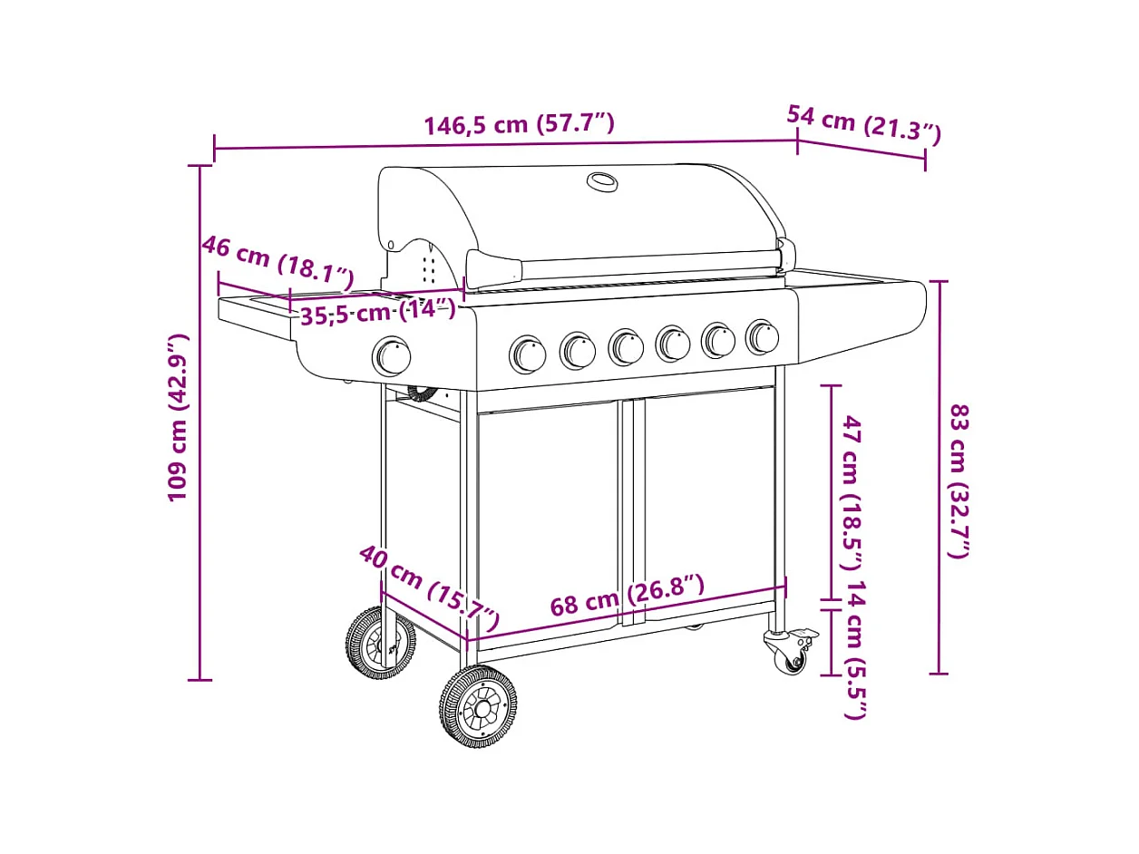 Barbecue à gaz avec 7 brûleurs argent acier inoxydable