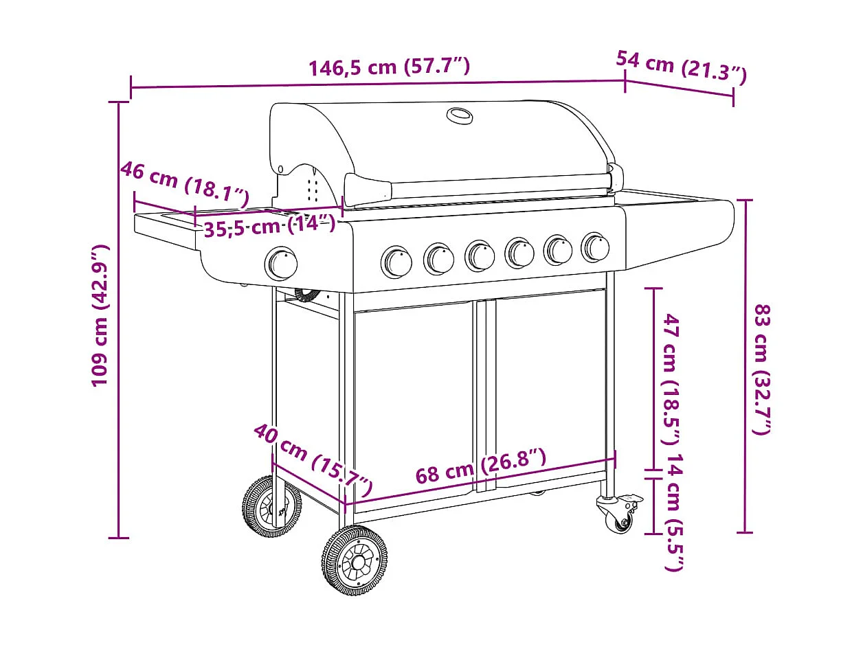 Barbecue à gaz avec 7 brûleurs argent acier inoxydable