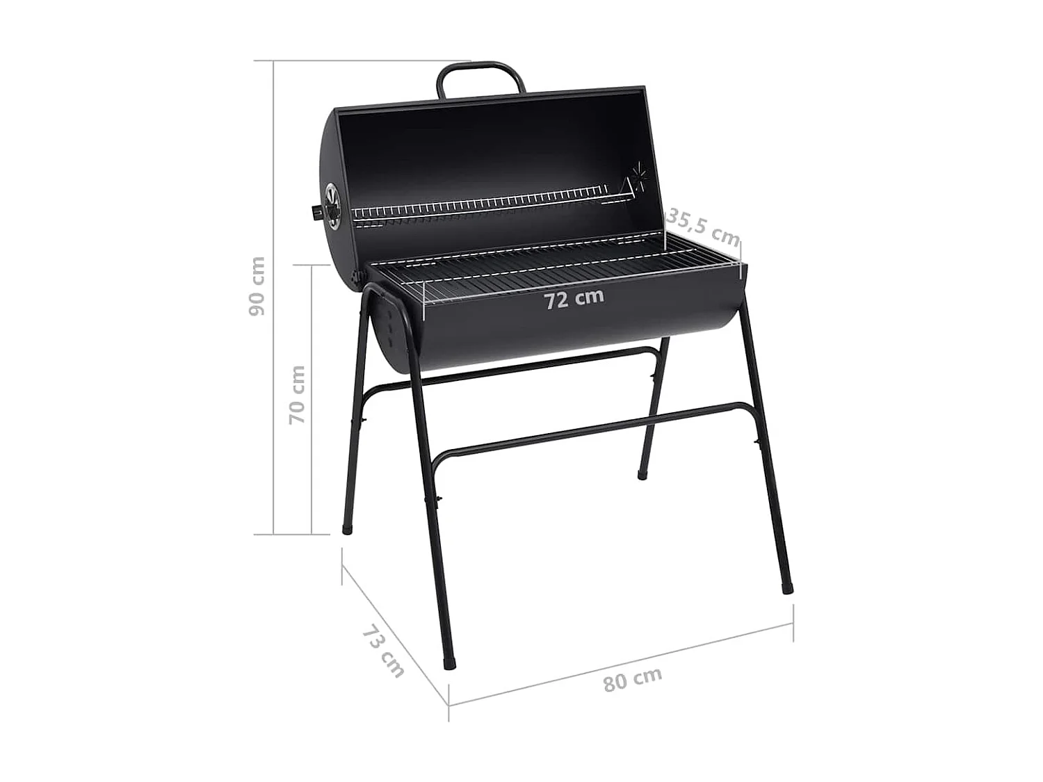 Barbecuevat met 2 kookroosters 80x95x90 cm staal zwart