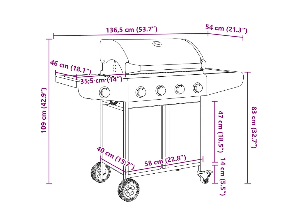 Gasbarbecue met 5 branders roestvrij staal zilverkleurig