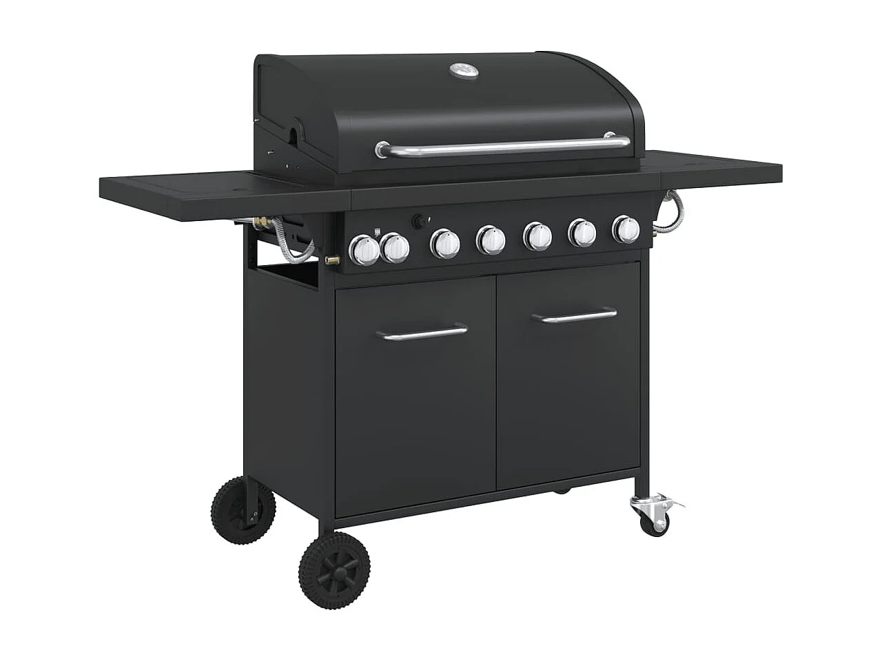 Barbecue gril à gaz avec 7 brûleurs noir acier enduit de poudre