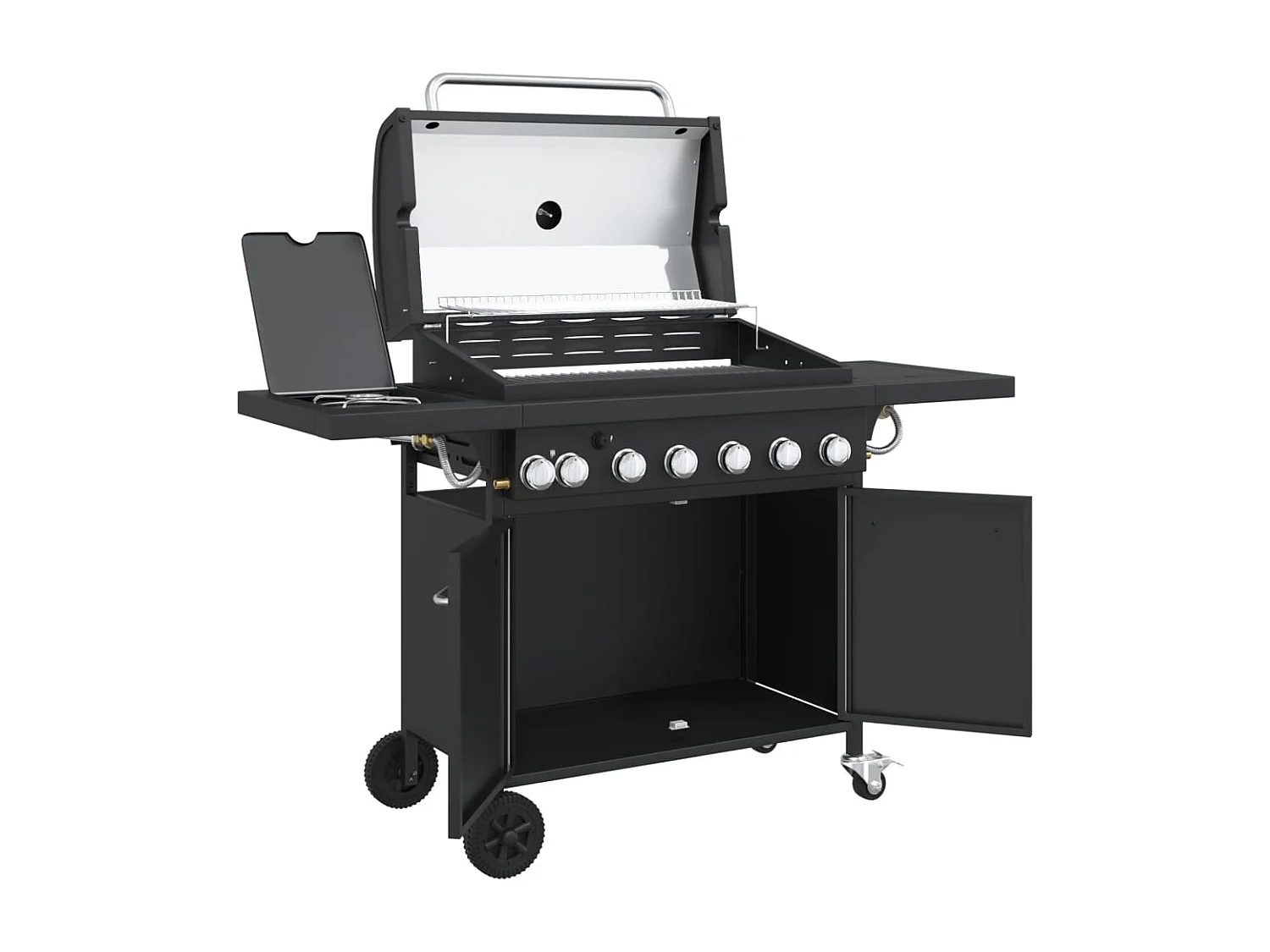Griglia Barbecue a Gas con 7 Bruciatori Nero in Acciaio