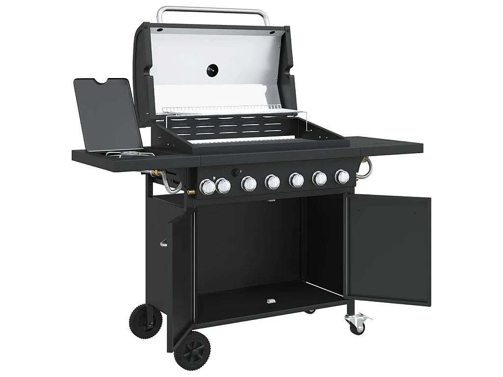 Gasbarbecue met 7 branders gepoedercoat staal zwart