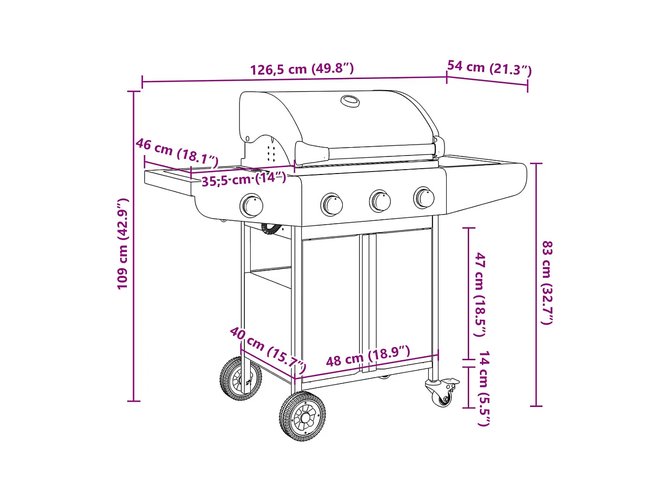 Barbecue gril à gaz avec 4 brûleurs argenté acier inoxydable