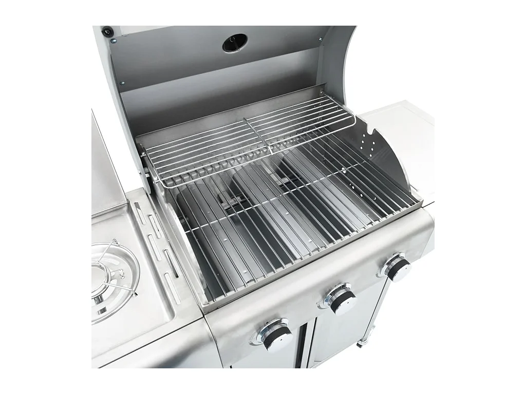 Gasbarbecue met 4 branders roestvrij staal zilverkleurig