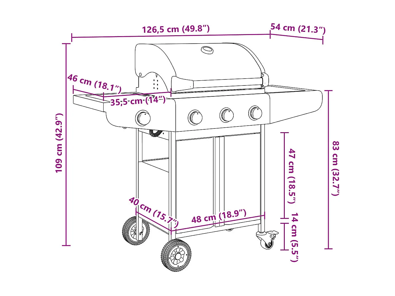 Barbecue gril à gaz avec 4 brûleurs argenté acier inoxydable
