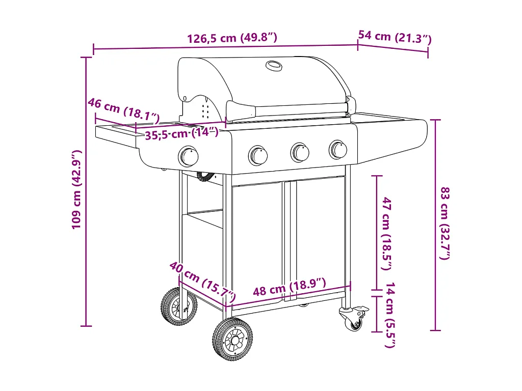 Gasbarbecue met 4 branders roestvrij staal zilverkleurig