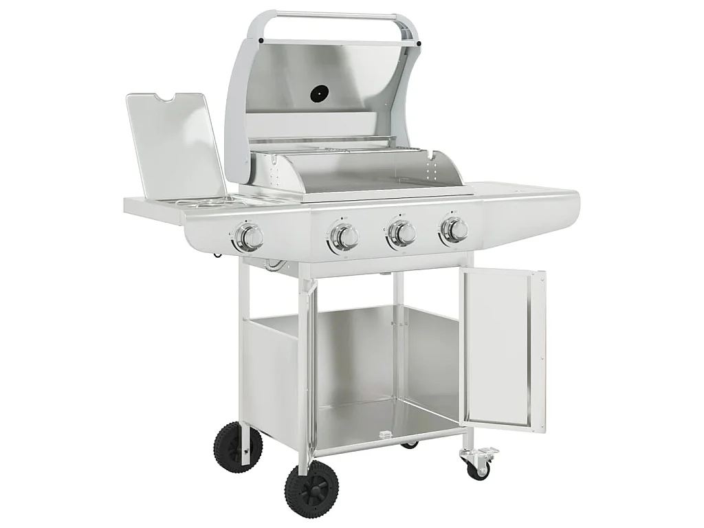 Gasbarbecue met 4 branders roestvrij staal zilverkleurig