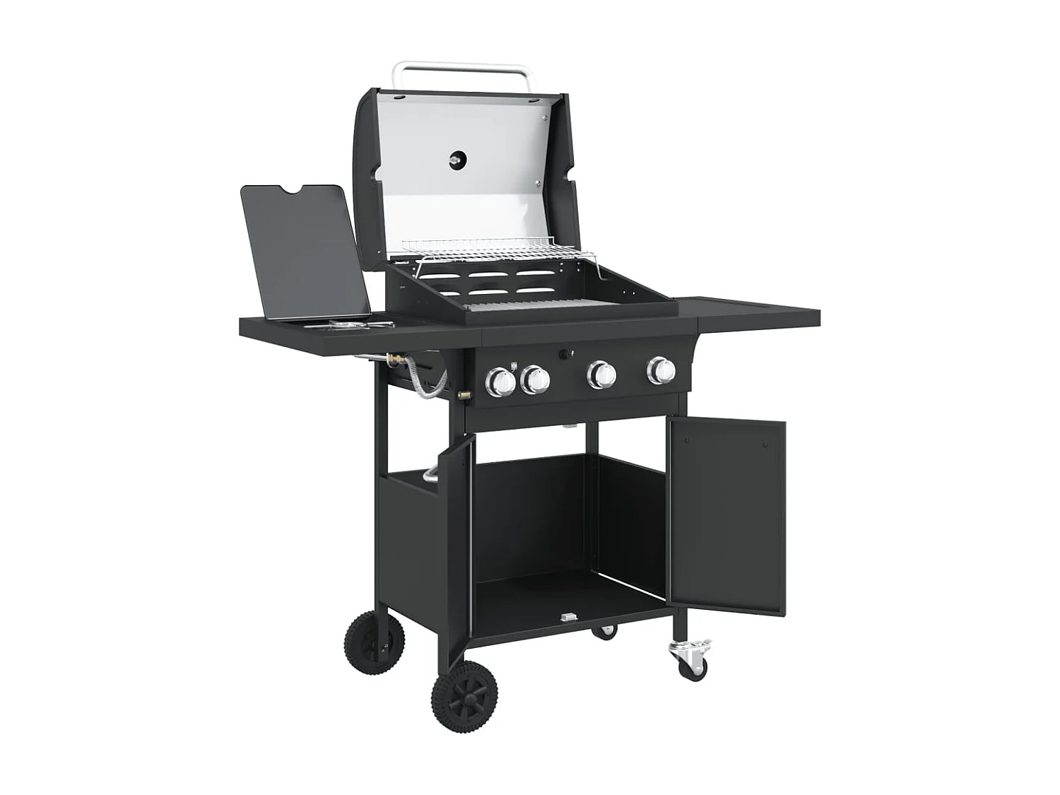 Barbecue gril à gaz avec 4 brûleurs noir acier enduit de poudre