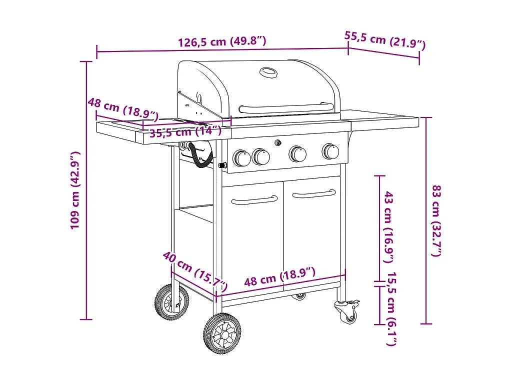 Gasbarbecue met 4 branders gepoedercoat staal zwart