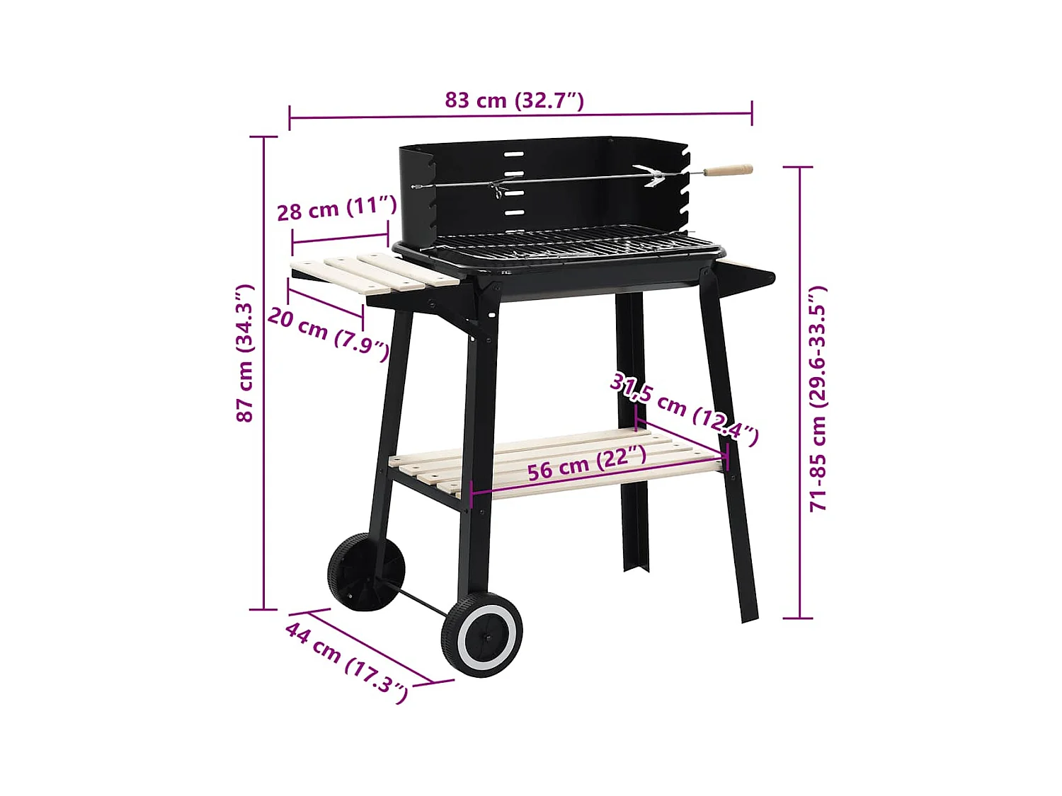 Holzkohlegrill Standgrill mit Rädern