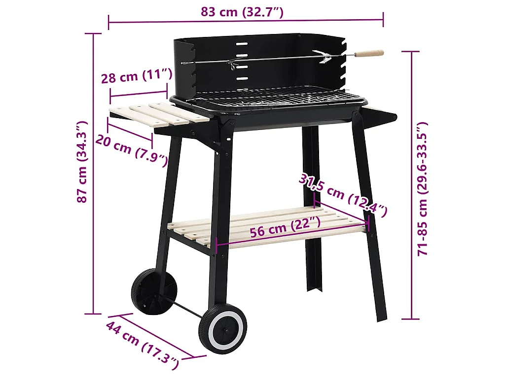 Barbecue au charbon de bois avec roulettes
