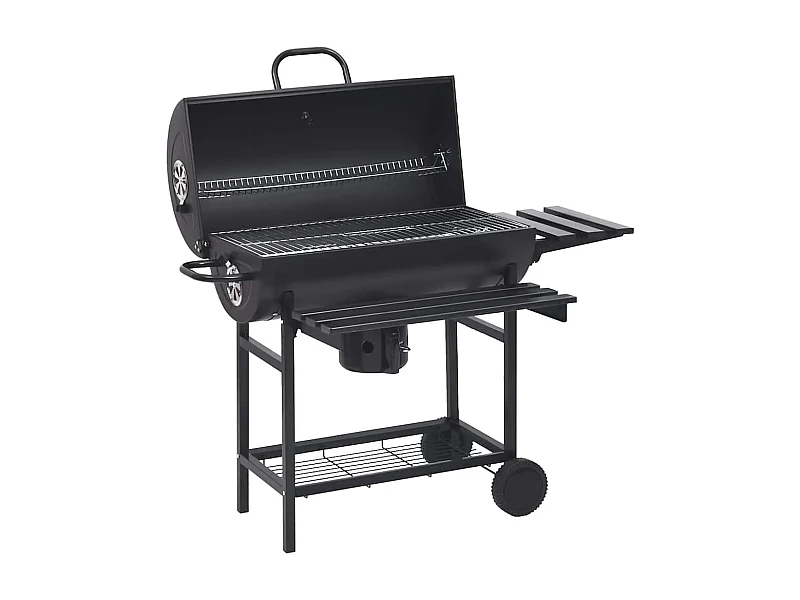 Barbecuevat met wielen en schappen 115x85x95 cm staal zwart