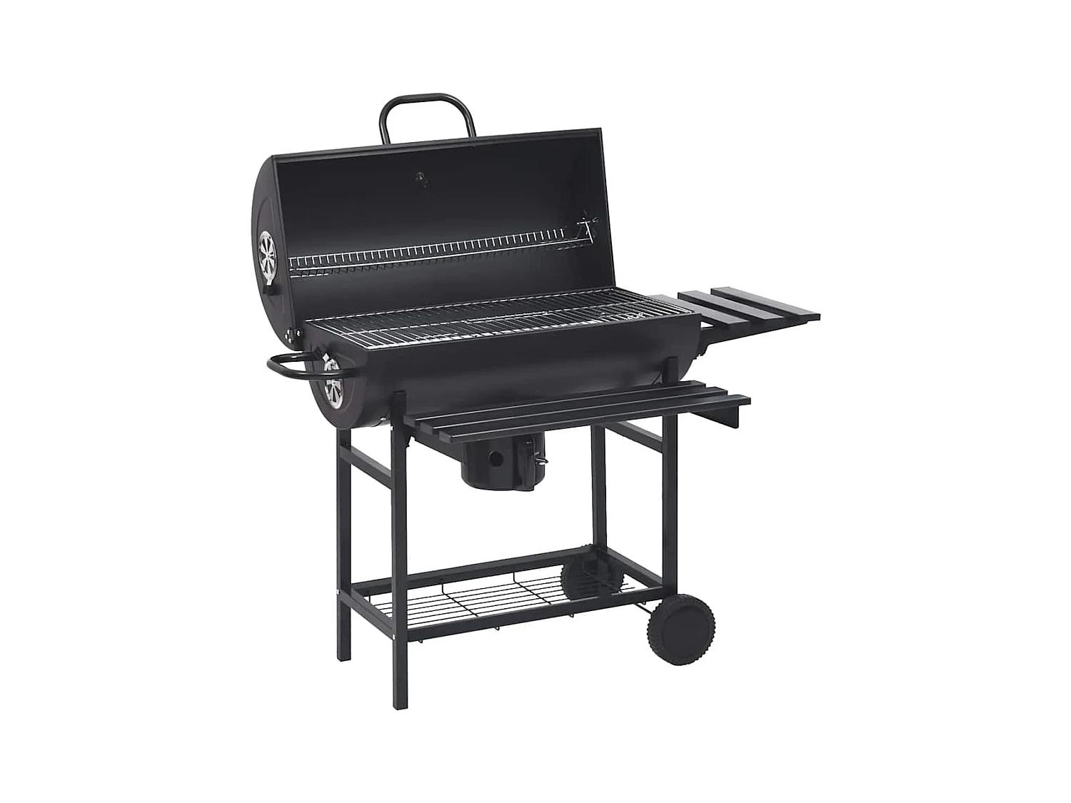 Gril à baril avec roues et étagères Noir Acier 115x85x95 cm