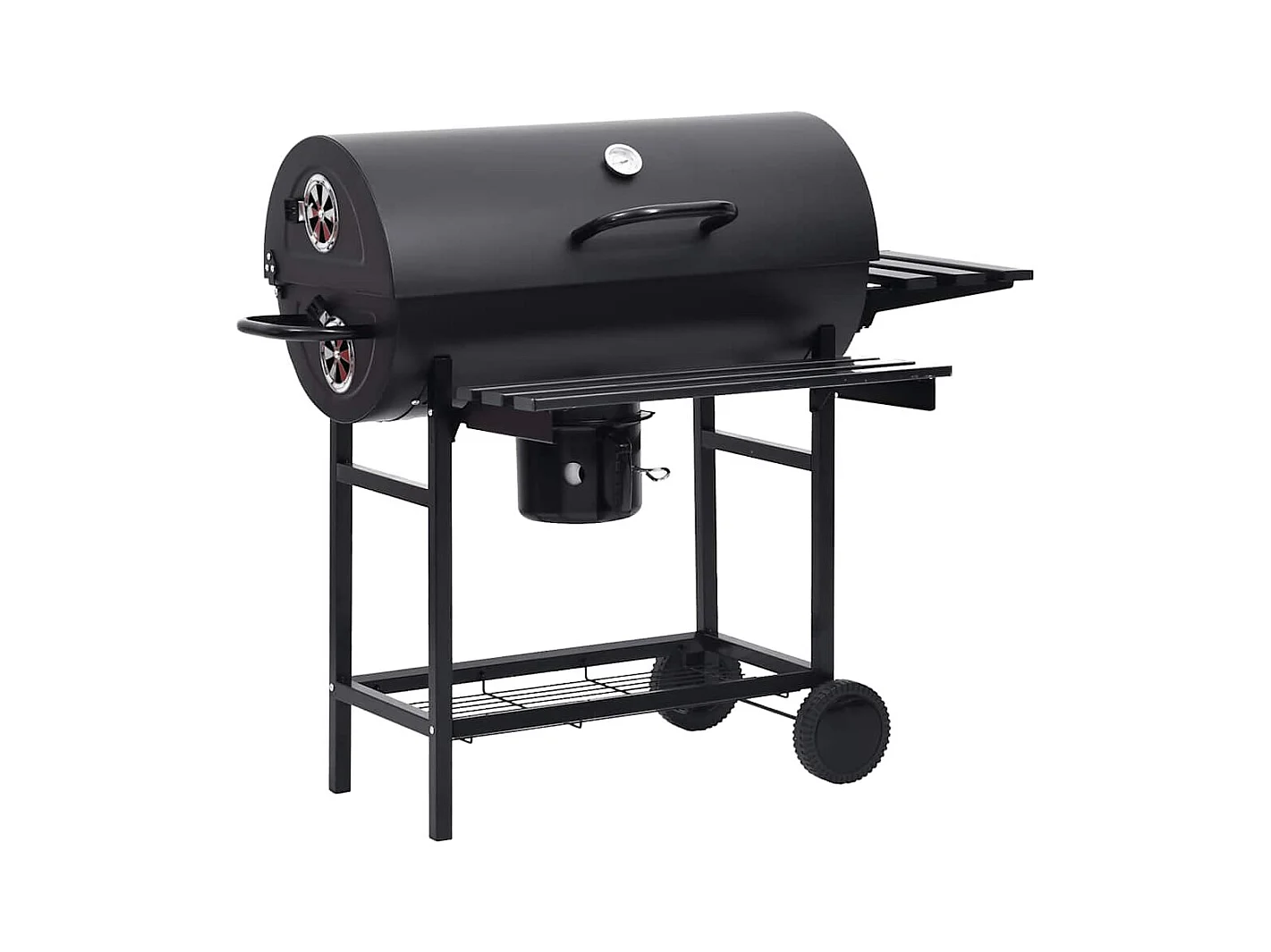 Gril à baril avec roues et étagères Noir Acier 115x85x95 cm