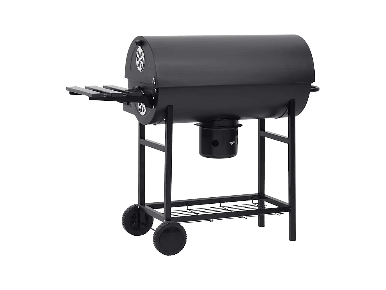 Gril à baril avec roues et étagères Noir Acier 115x85x95 cm
