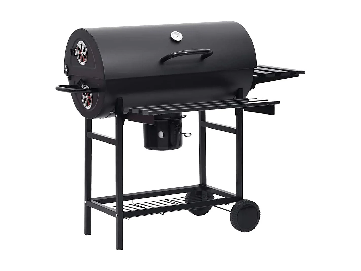 Gril à baril avec roues et étagères Noir Acier 115x85x95 cm