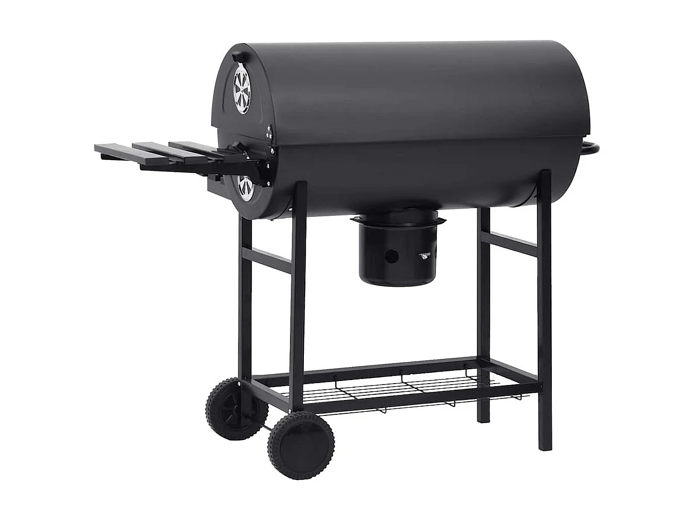 Gril à baril avec roues et étagères Noir Acier 115x85x95 cm