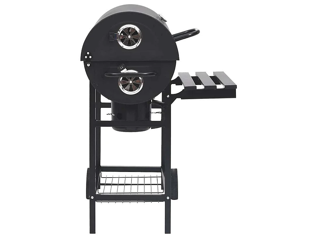 Barbecuevat met wielen en schappen 115x85x95 cm staal zwart