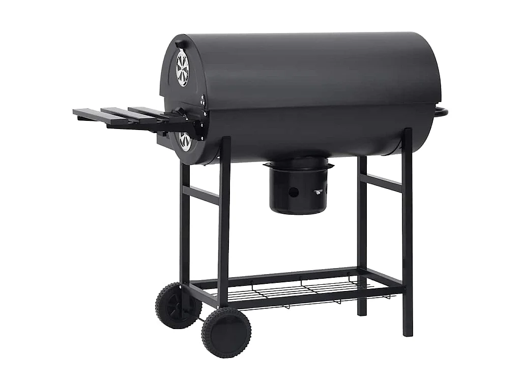 Barbecuevat met wielen en schappen 115x85x95 cm staal zwart