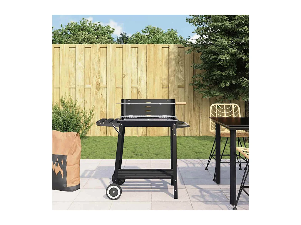 Barbecue au charbon de bois avec roues noir acier
