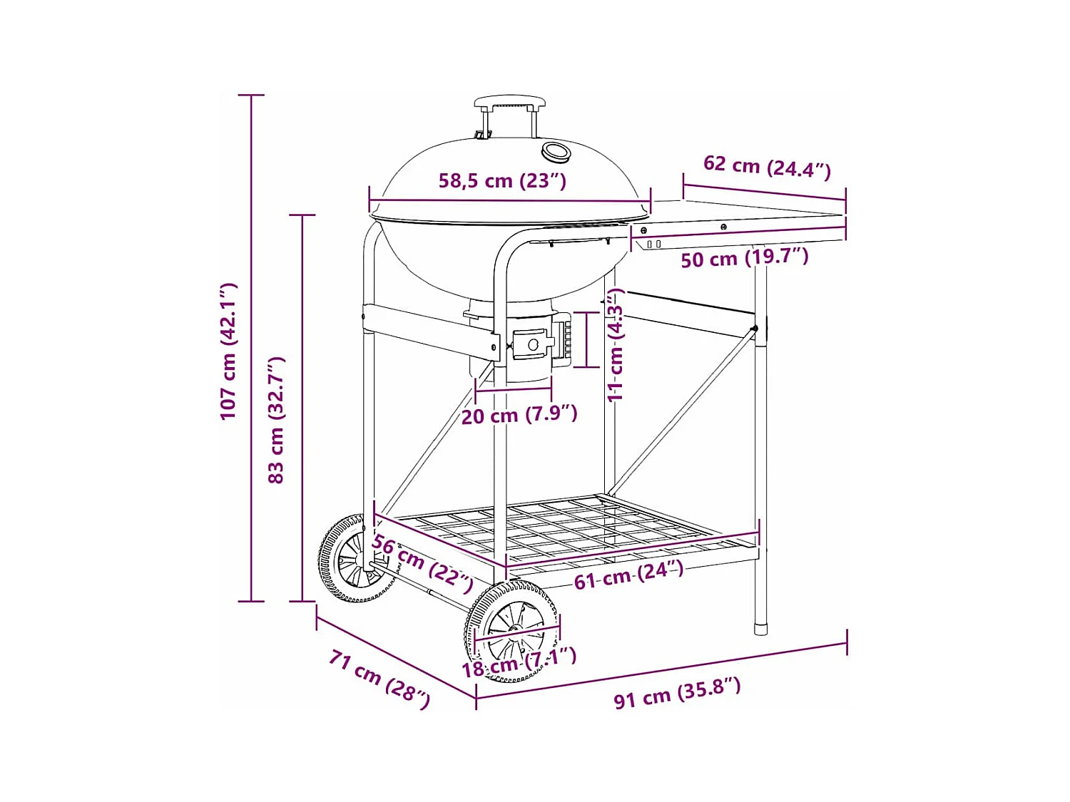 Grill extérieur avec roue Noir 96 x 72 x 113 cm Métal
