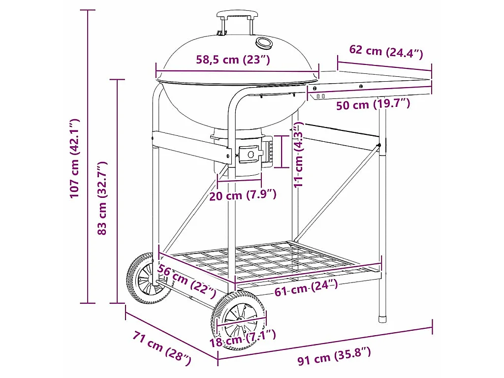 Outdoor Grill Mit Rad Schwarz 91 x 71 x 107 cm Metall